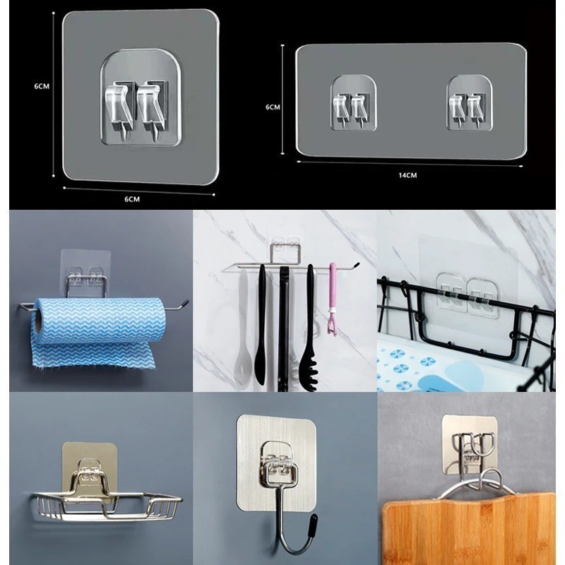 Gancho De Parede Transparente Não Marcante/Auto-Adesivo De Duplo Suporte