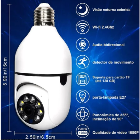 Câmera de Segurança Ip Rotação Lâmpada E27 Panorâmica Aplicativo Yoosee Wifi E Espiã Cor Branco Detector Movimento Jortan