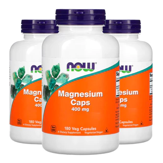 Kit 3x Magnésio Magnesium 400mg Now Foods 180 Veg Caps/Made in Usa
