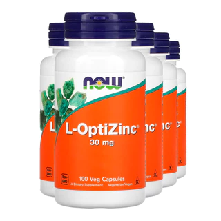 Kit 5x Now Foods L-OptiZinc 30mg 100 Veg Caps / No Brasil /Made in Usa