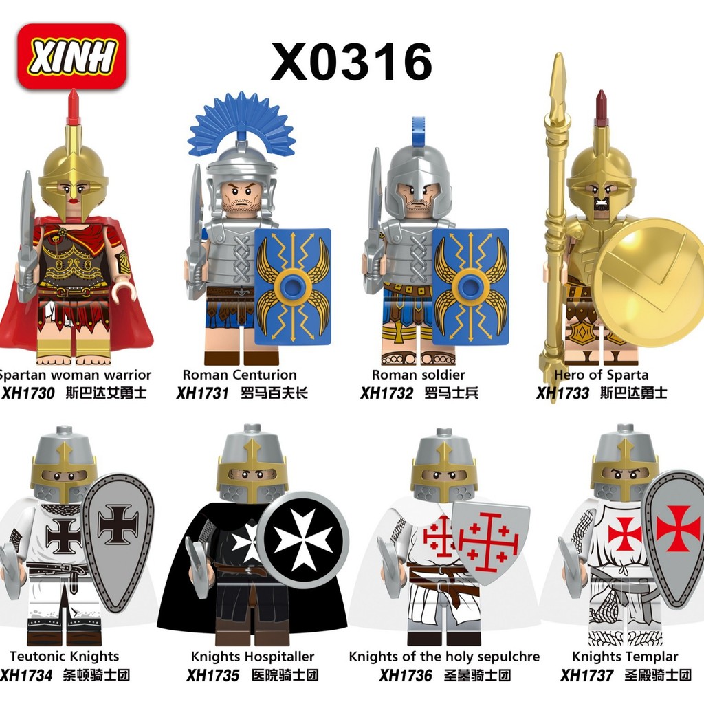 Original Soccerwe Brinquedos feitos à mão X0316 Minifiguras do bloco de construção Cavaleiros Ocidentais Medievais Cruzador do Templo Roma