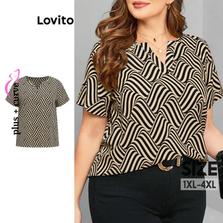 Lovito Blusa geométrica elegante plus size para mulheres LBL16674