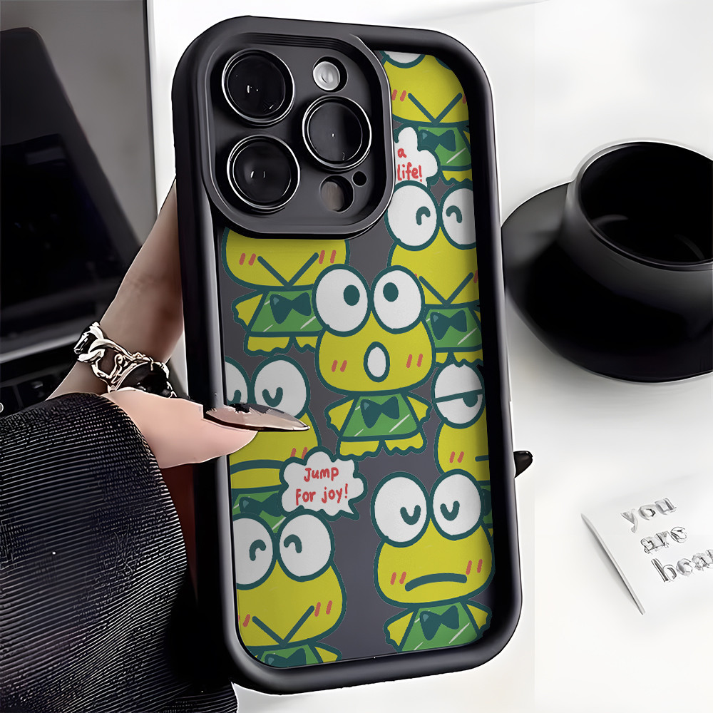 Capa De Telefone Fofa Kero Keroppi Para Oppo A98 A95 A94 A78 A76 A74 A72 A60 A58 A57 A54 A53 A38 A33 A32 A17 A16 A15 Lente De Escada Macia