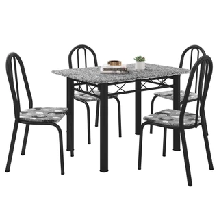 Conjunto Sala De Jantar Mesa Sara Com 4 Cadeiras Diva 1,20m Granito Preto/Folha Artefamol