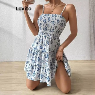 Lovito Vestido casual floral com bata em camadas para mulheres LNL77031