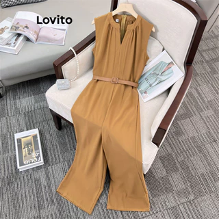 Lovito Macacão elegante de linha de estrutura lisa para mulheres LNL70269