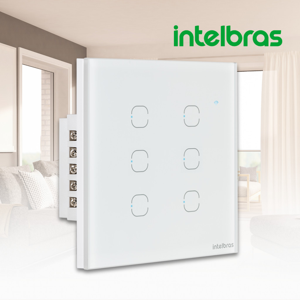 Interruptor Elétrico Smart WiFi Touch EWS 1006 Intelbras Branco Controle Remoto Touchscreen Design Moderno Iluminação