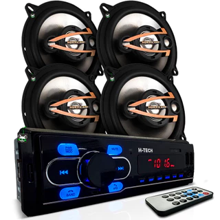 Kit Som Automotivo Rádio Mp3 + 2 Pares Alto Falante Quadriaxial 5 Pol 160w