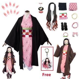 Nezuko Cosplay Anime Demon Slayer Kimetsu Em Yaiba Traje E Acessórios Kamado Kimono Uniformes Halloween Roupas