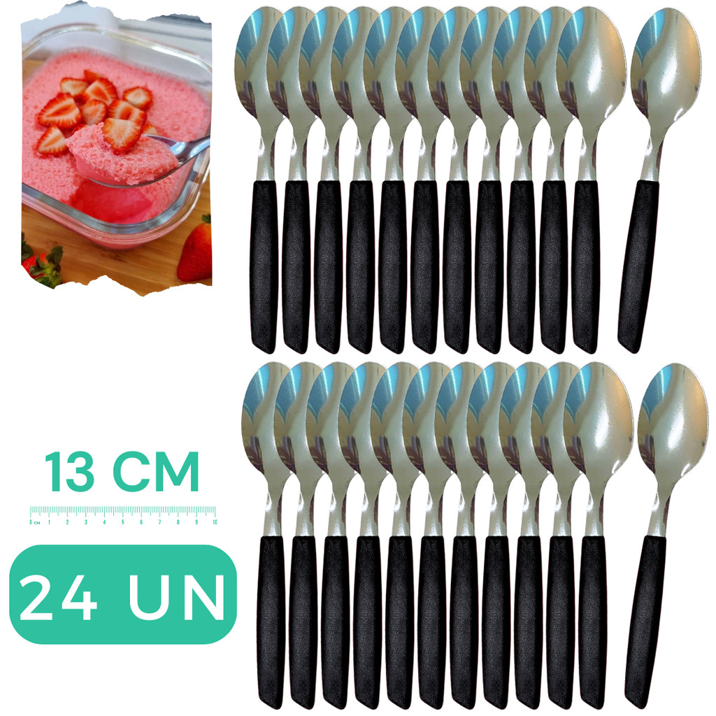 Kit 24 Colher De Sobremesa PRETO Linha CASA Inox