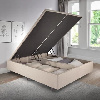 Base Box Baú King 193x203x42cm Linho Bege com Pistão a Gás em Oferta na Shopee