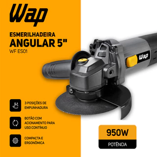 Esmerilhadeira Angular 125mm Corta Metal Com Empunhadura Auxiliar Grade Anti-Poeira WF ES01 Wap