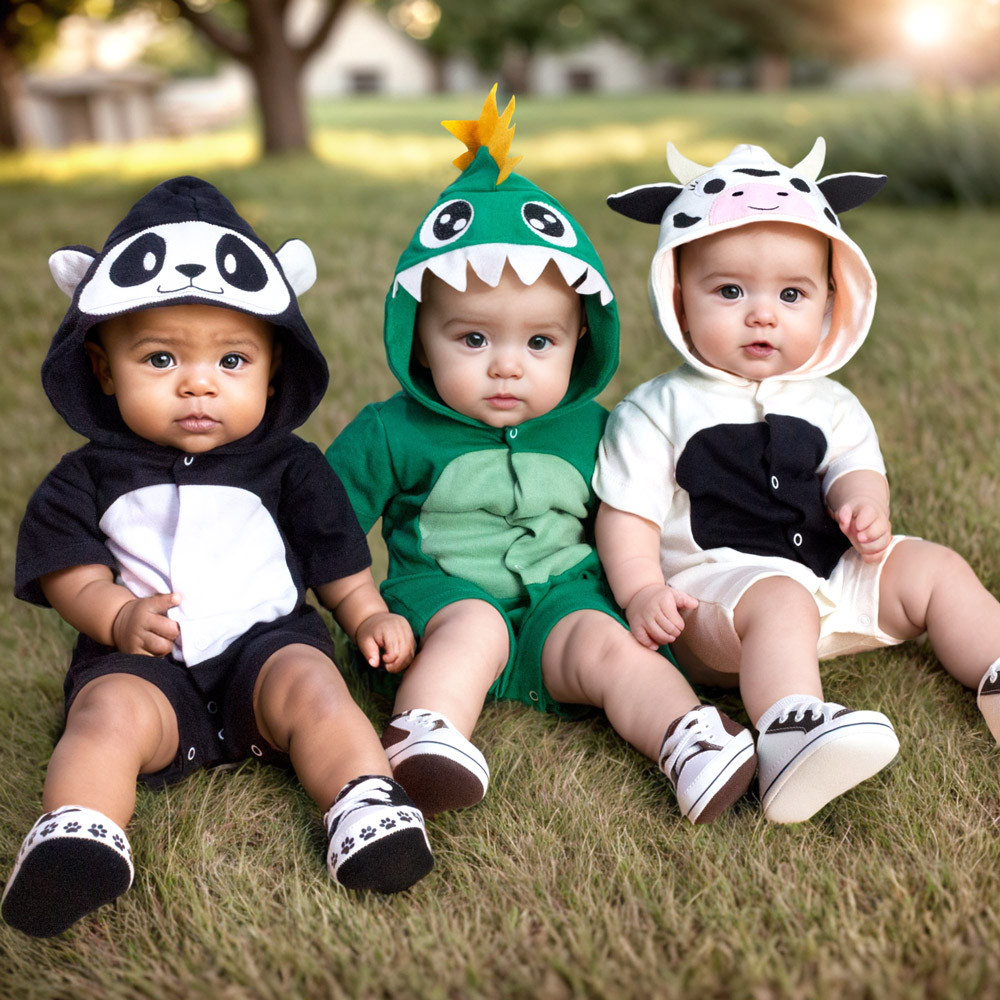 Macacão Curto Capuz de Bichinhos para Bebê até 12 meses