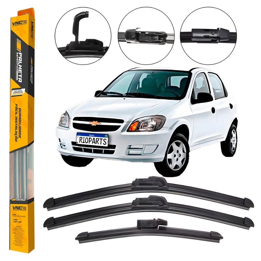 Kit Palhetas Limpador De Parabrisa Dianteiro + Traseiro Celta 2004 ATÉ 2013