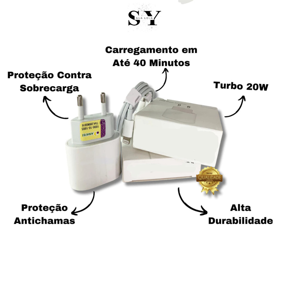 {ORIGINAL} KIT Carregador Cabo E Fonte Tipo C Lightning XR,11,12,13,14 LACRADO