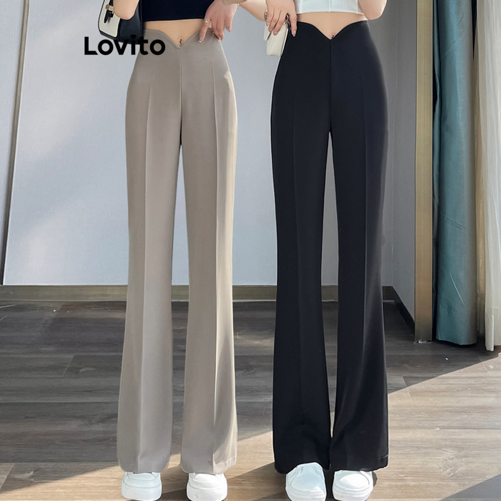 Lovito Calça casual lisa assimétrica para mulheres LNE59170