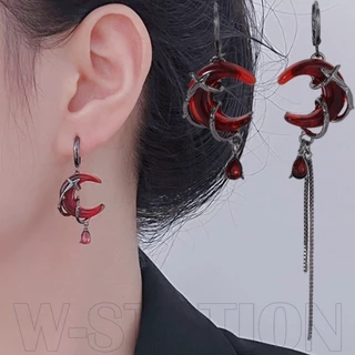 4 Pares De Brincos Com Pingente De Borlas De Lua Vermelha-Pendurados Assimétricos-Joias De Orelha-Estilo Escuro Gótico H