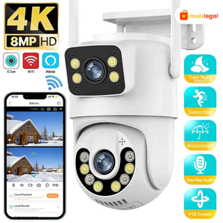 Câmera De Segurança Lente Dupla ICSEE IP66 Wi-Fi 360° Sensor Movimento Visão Noturna 2 em 1 Fixa
