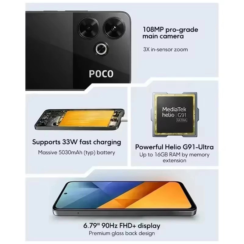 Celular Xiaomi POCO M6 4G NFC 256GB E 128GB Versão Global (COM