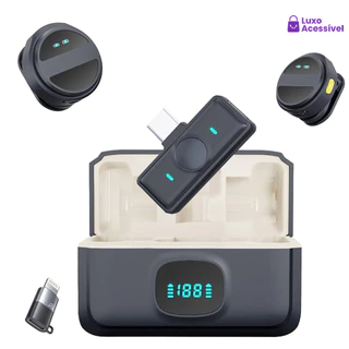 Microfone De Lapela Sem Fio Para iPhone/Android Type-c C/ Cancelamento De Ruído P/ Gravação de vídeo/TikTok/Vlog