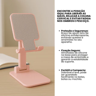 Suporte Para Celular e Tablet Dobrável Portátil Ajustável Apoio Mesa