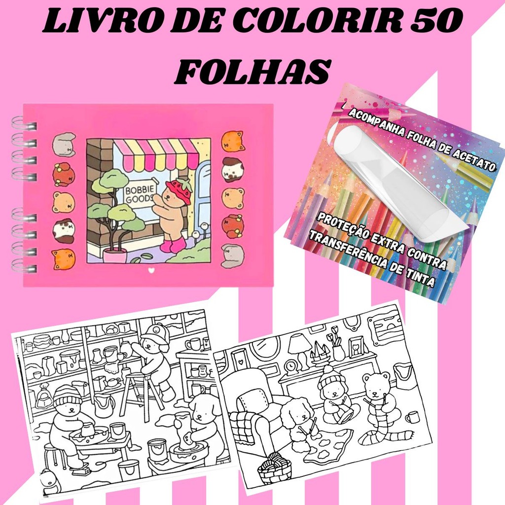 Livro De Colorir Bob Good Capa Dura Rosa ou Azul 50 Folhas 180g Para ...