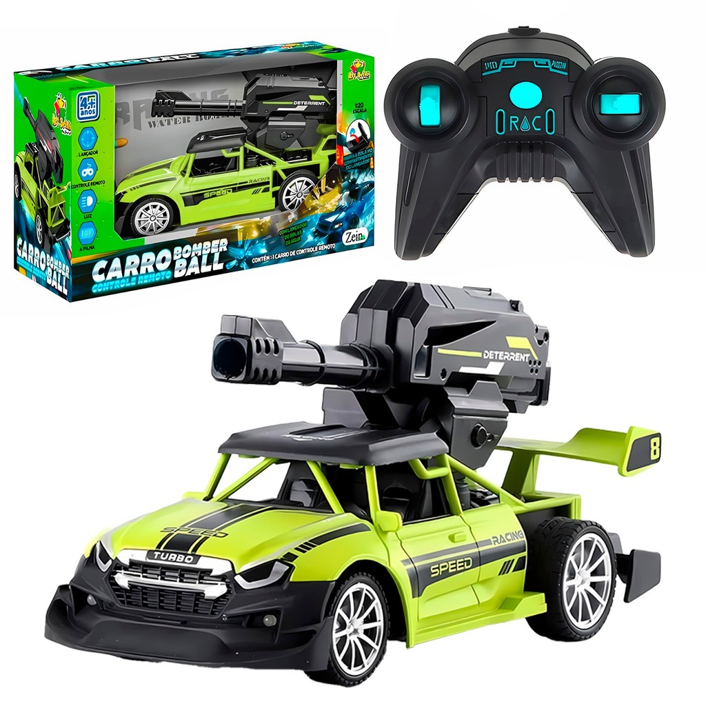 Carrinho Controle Remoto Infantil Com Luz E Lançador De Bolinhas