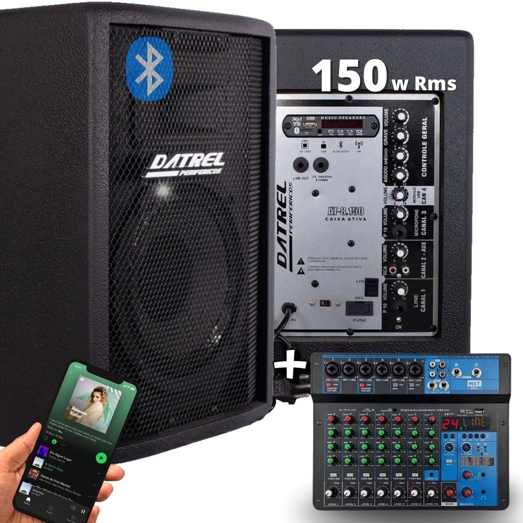 Kit Caixa de som Ativa amplificada potente profissional 8-150w + Mesa ...