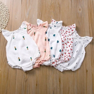 Baby Girls Romper Summer Infant Recém-Nascido Meninas Sem Mangas Imprimir Macacão De Uma Peça Roupas De Linho De Algodão Macias