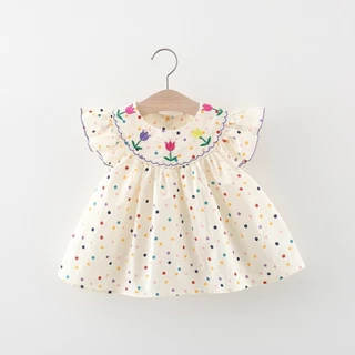 2023 Verão Vestidos Coloridos com Bordados Florais para Meninas 0-3 Anos