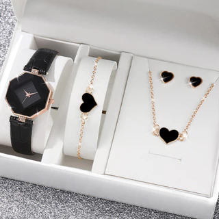 Relógio de Quartzo Fashion Diamond Ladies Belt + Conjunto de Jóias do Amor