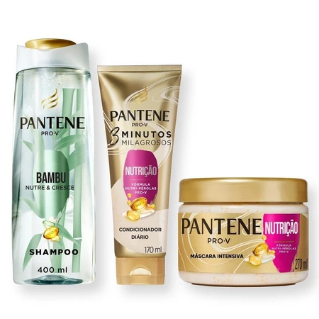 Shampoo pantene bambu 400ml + 3 minutos milagrosos + creme nutrição