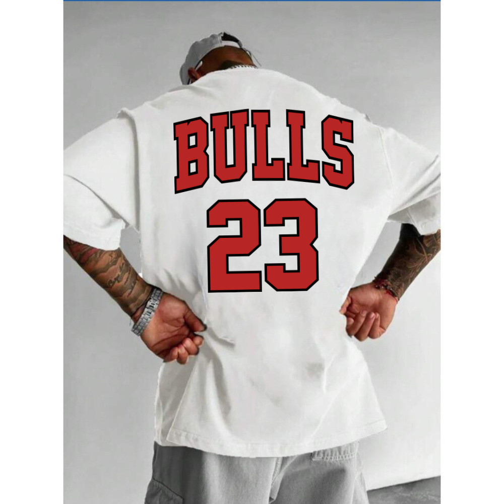 Camisa Oversized Masculina Bulls 23 Estampado Camisa Streetwear Algodão Lançamento