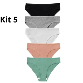 Kit 5 Tangão Calcinha Canelada Tanga Calçola Feminina Forro 100% Algodão