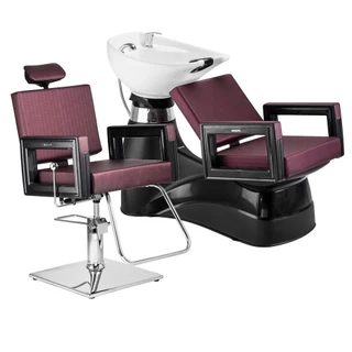 Kit Salão Cadeira Hidráulica Com Regulagem + Lavatório com Cuba Reclinável Dompel Square Roxo