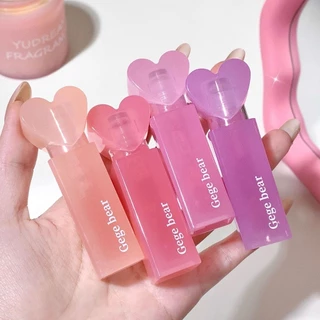 Gege Bear Clear Lip Gloss Oil Cream , Care for Glossy and Moisturized Lips , Enriquecido Com Uvas , Lima E Essência De Pêssego