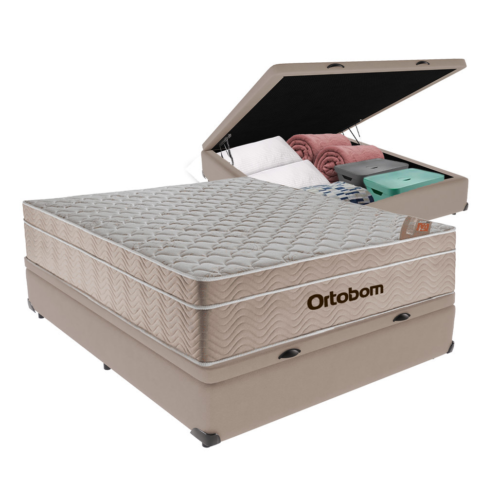 Cama + Box Bau Airtech Colchão Ortobom viuva SpringPocket | Shopee Brasil