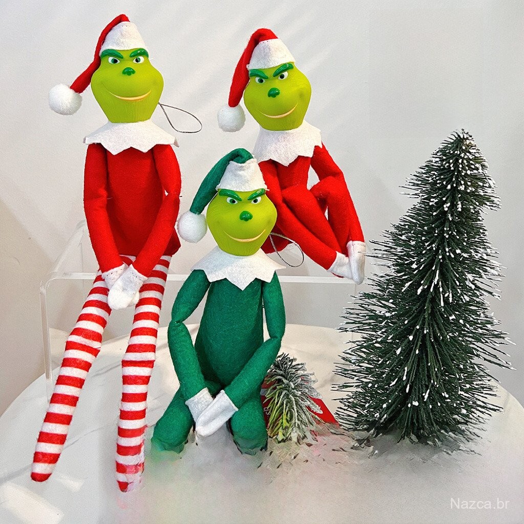 Produtos de decoração de Natal 2025, Boneca Grinch de 31cm de cabelo verde, enfeites de material festivo