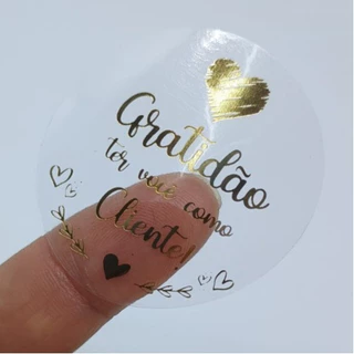 Etiqueta Adesivo Vinil Transparente Gratidão ter você como cliente Redondo 4 cm