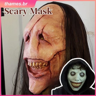 Máscara de Halloween Esqueleto Cabelo Longo Rosto Vermelho Máscara Facial Assustadora Capacete Desafio Adulto Jogos Assustadores Festa Horror Adereços thames
