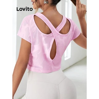 Lovito Camisetas esportivas simples e sem costas para mulheres LNL77158