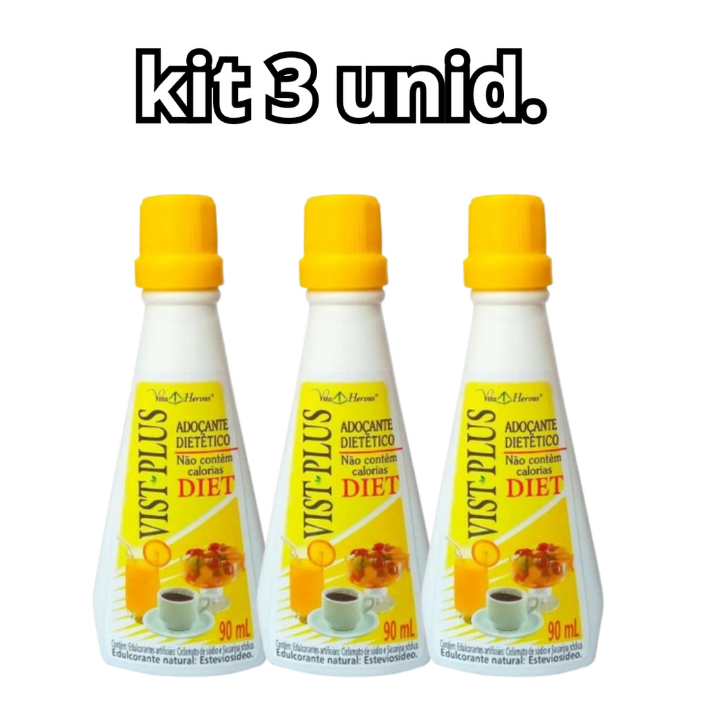 Kit 3 unid Adoçante Vist Plus Diet Liquida Vitalab 90ml | Shopee Brasil