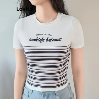 Lovito Camiseta elegante listrada colorblock para mulheres L100MD362