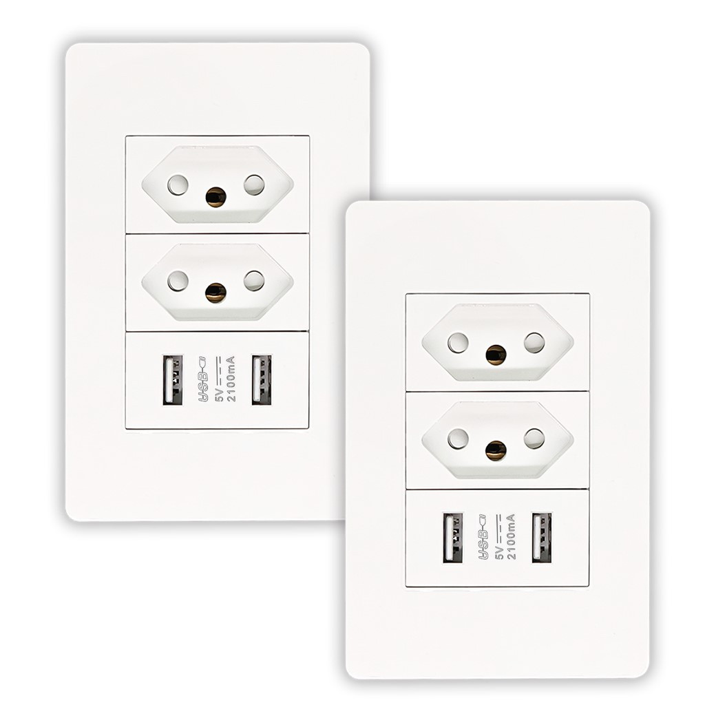 Kit 2 Tomada Usb Parede Duo Bivolt Dupla Conjunto Carregador Alimentação