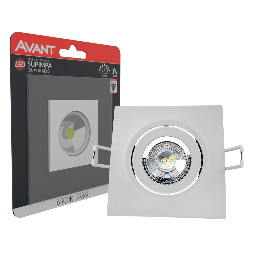 Spot Led Authentic Emb. Quadrado 3w 6500k 7cm BF Avant