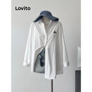Lovito Blusa casual lisa com botões para mulheres LNL75281
