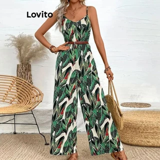 Lovito Macacão casual com estampa de plantas para mulheres LNL72229