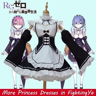 Return: Zero Kara Hajimeru Isekai Seikatsu Rem Ram Maid Cosplay Traje Para As Mulheres Branco Halloween Lolita Vestido 6ZV 9