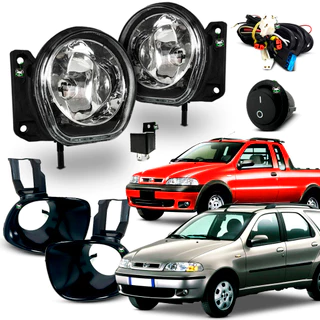 Kit Farol Auxiliar Milha Palio Weekend/Strada Trekking 2001 2002 2003 Moldura Preta Botao Tic Tac