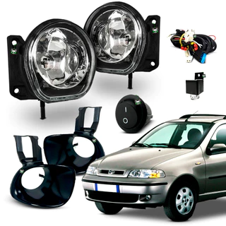 Kit Farol Auxiliar Milha Palio Weekend 2001 2002 2003 Moldura Preta Botao Tic Tac